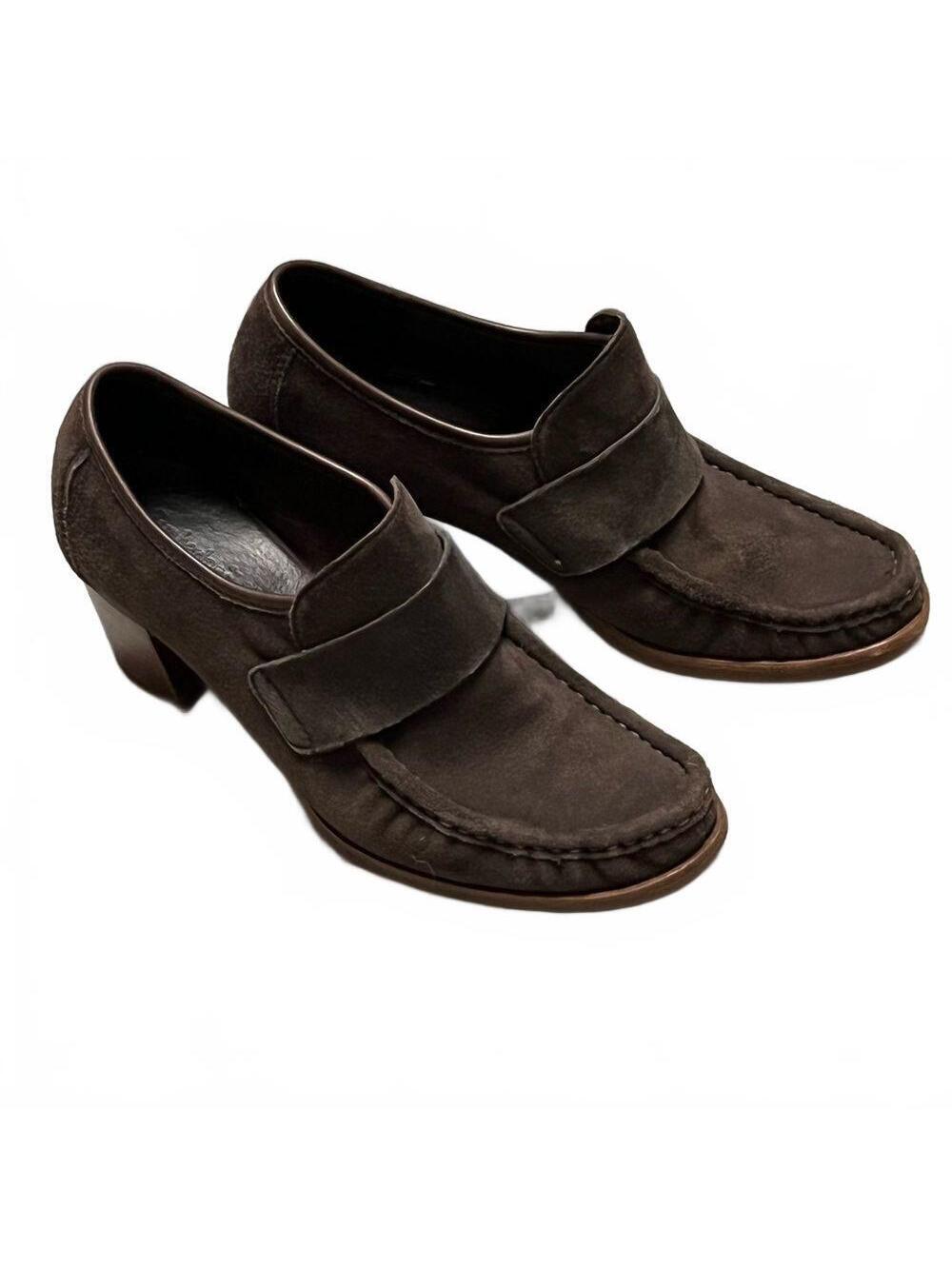 Vintage 90s timberland brushed leather brown 70s loafer Stacked Chunky Heel 5.5